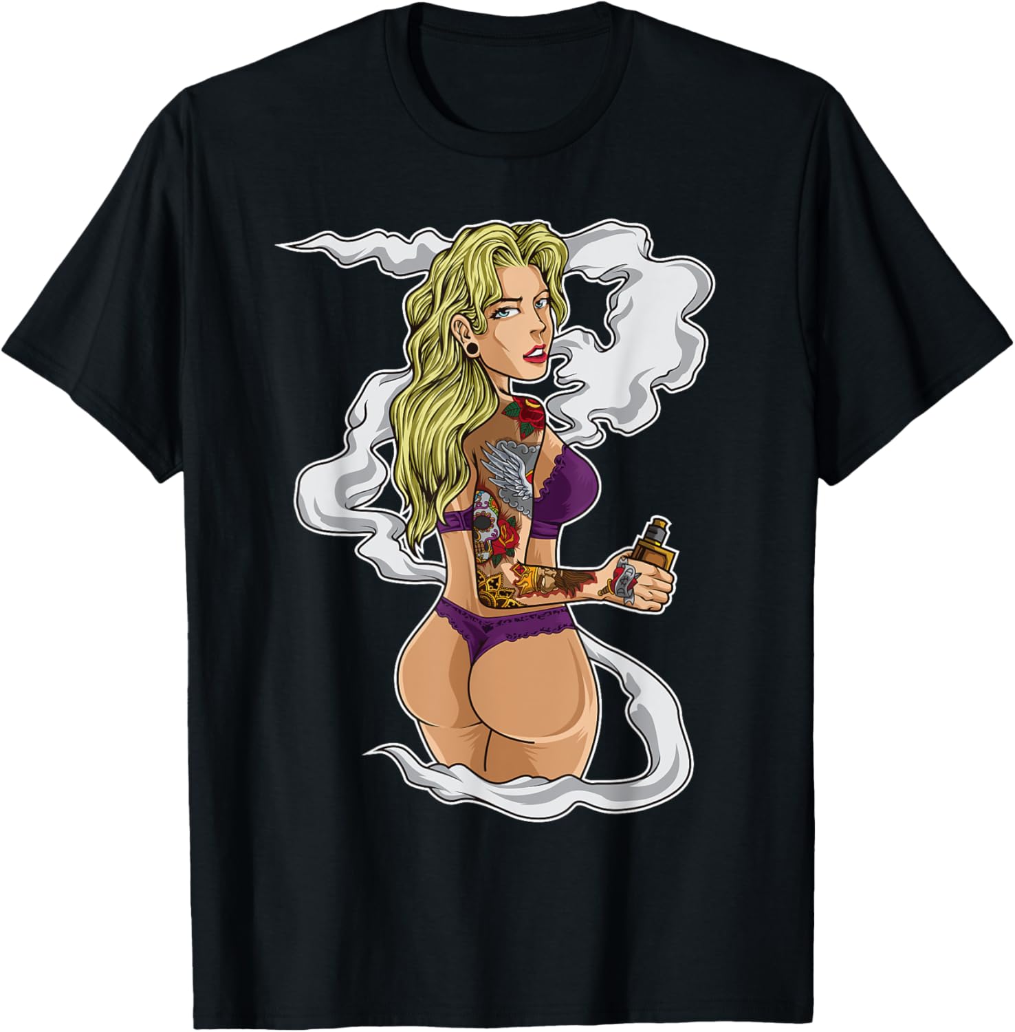 เสื้อยืดลายกราฟิกสาวสูบบุหรี่ไ - Vaping Shop บทวิจารณ์และราคา